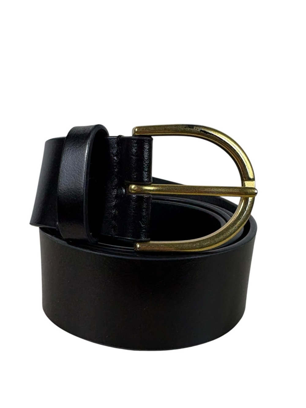 Ann Taylor Black Genuine Leather Brass Gold Buckle Casual Belt Office